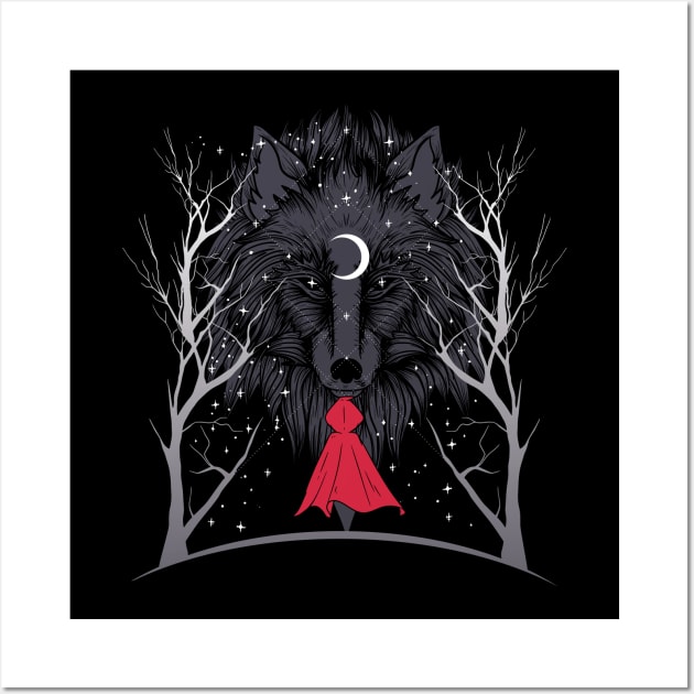 Little Red Ridding Hood Creepy Wolf Crescent Moon Midnight Mystery Wall Art by Kali Space